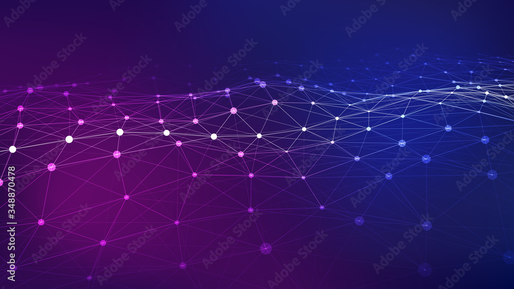 Leinwandbilder Futuristic blue vector illustration. Wave of particles. Abstract background with a dynamic wave. Artificial intelligence. Big data.