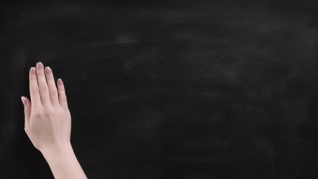 Ads background. Woman hand erasing copy space on blackboard. Set of 2 cleaning gestures.