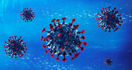 Fototapeta na wymiar Novel Coronavirus 2019, coronavirus 2019-ncov flu outbreak. Microscopic view of floating influenza virus cells