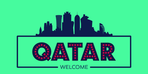 Qatar skyline silhouette flat design typographic vector illustration.