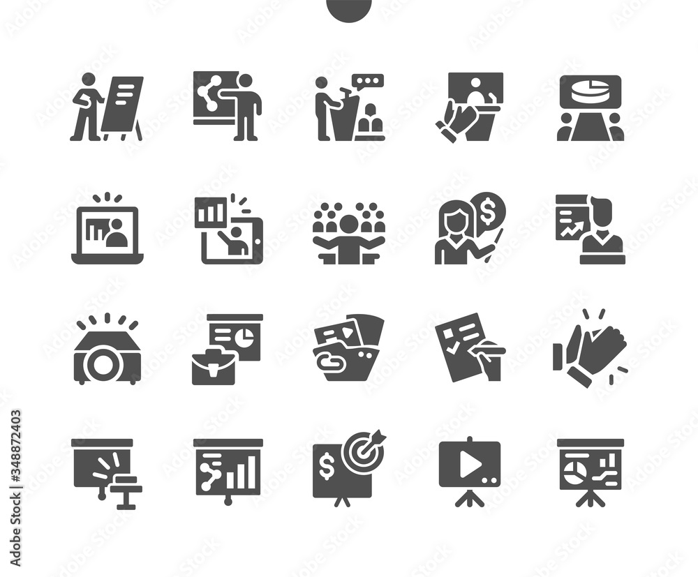 Poster business presentation well-crafted pixel perfect vector solid icons 30 2x grid for web graphics and 