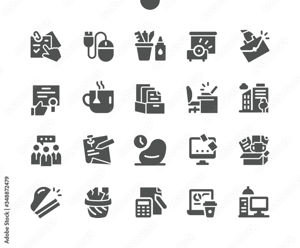 Poster office well-crafted pixel perfect vector solid icons 30 2x grid for web graphics and apps. simple mi