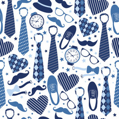 Seamless pattern of Fathers day. Flat set icons on yellow background.