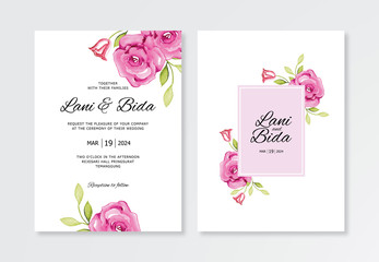 Minimalist wedding invitations card template with real watercolor floral cmyk mode