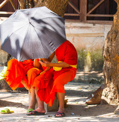 Young monks with umbrella in Lao