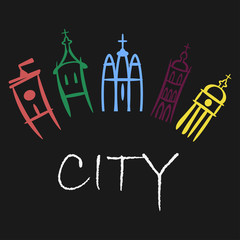 City in cartoon style at night. Religious city. Vector illustration