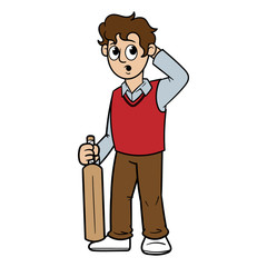 Cartoon Confused Cricket Player Illustration