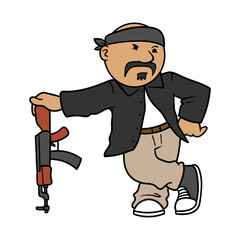 Cartoon Mexican Gangster With Rifle Illustration