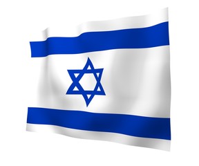 The flag of Israel. State symbol of the State of Israel. A blue Star of David between two horizontal blue stripes on a white field. 3d illustration