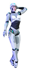 3D Rendering Female Robot on White