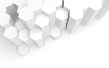 White abstract background with honeycomb. Hexagon bars isolated on white backdrop. 3D illustration