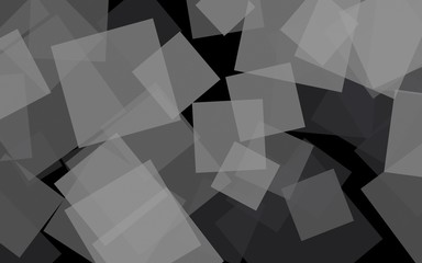 Gray translucent squares on dark background. Gray tones. 3D illustration