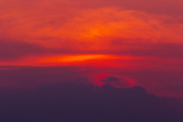 The colorful sky of red Orange and with clouds like mountains