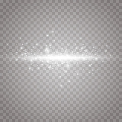 White light glowing explosion burst on a transparent background. Vector illustration light effect decoration with ray. Bright Star. Transparent sunshine, bright flash. In the center is a bright flash