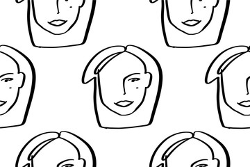 Seamless abstract pattern with face. Modern line art vector background