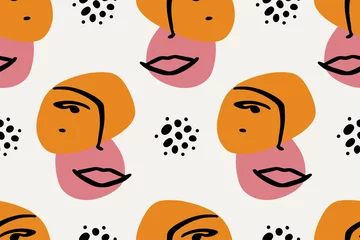 Fotobehang Ogen Naadloos abstract patroon met gezicht. Moderne lijn kunst vector achtergrond