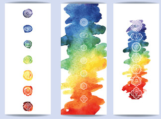  hakras symbol on color watercolor background