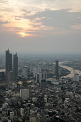 panoramic view of Chao Phraya river at sunset, Bangkok, Thailand