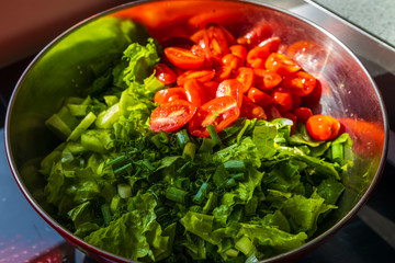 Green salad with tomato and fresh vegetables