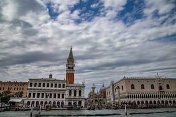 Fototapeta na wymiar panoramic view from the adriatic sea of San Marco square in a cloudy day, Venice, Italy