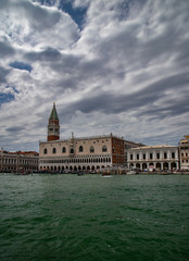 Obraz na płótnie Canvas panoramic view from the adriatic sea of San Marco square in a cloudy day, Venice, Italy