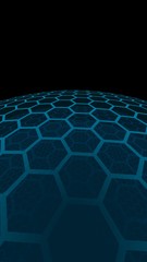 Fototapeta premium Multilayer sphere of honeycombs, gray turquoise on a dark background, social network, computer network, technology, global network. 3D illustration