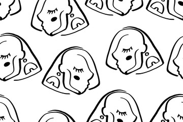 Seamless abstract pattern with face. Modern line art vector background