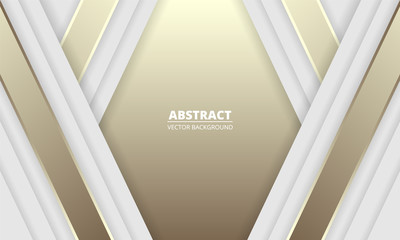 White and gold luxury abstract background with silver and golden lines and shadows. Modern light banner with luminous lines. Futuristic abstract backdrop. Vector illustration EPS 10.