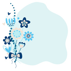 Retro bouquet frame. Floral design card for romantic occasion. Place for text. Vector illustration
