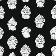 Vector seamless pattern with cupcakes