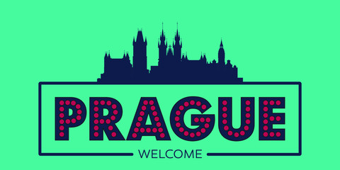 Prague skyline silhouette flat design typographic vector illustration.