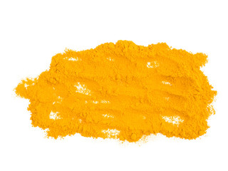 Spice turmeric powder on white isolated background. Indian cuisine, ayurveda, naturopathy concept