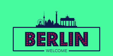 Berlin skyline silhouette flat design typographic vector illustration.