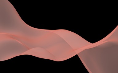 Abstract wave. Scarf. Bright ribbon on black background. Abstract smoke. Raster air background. 3D illustration