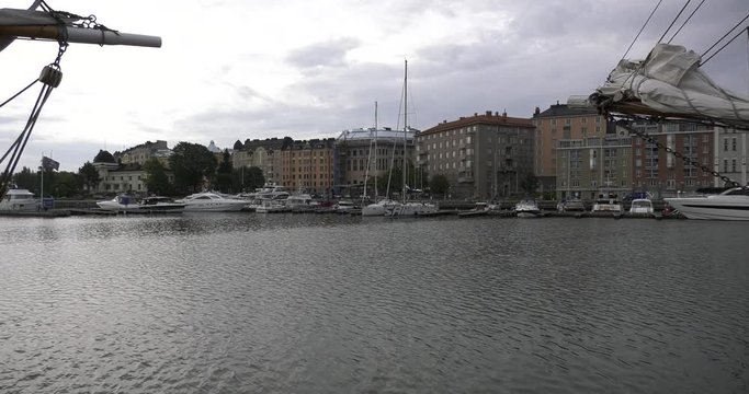 4K Helsinki Baltic Sea Finnish Bay lagoon, yachts, cruise liners view on cloudy summer day video in Finland, northern Europe