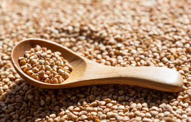 buckwheat groats background, texture, macro photo