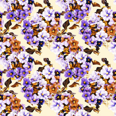 Petunia flowers, watercolor illustration, seamless pattern.