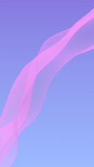 Pink wave on blue sky abstract background. Fluttering pink scarf. Waving on wind pink fabric. Vertical orientation. 3D illustration