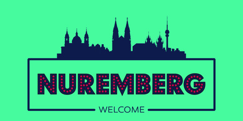 Nuremberg skyline silhouette flat design typographic vector illustration.