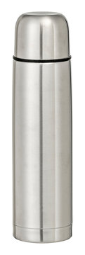 Steel thermos bottle with clipping path