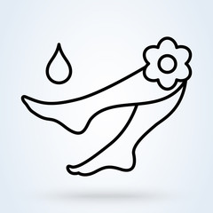 Pedicure spa female feet in spa bowl with water flowers. Vector illustration