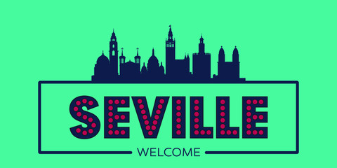 Obraz premium Seville skyline silhouette flat design typographic vector illustration.