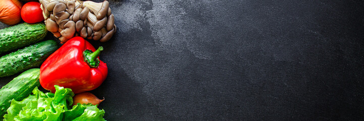 vegetables healthy eating, raw organic Assortment fresh fruits food Menu concept. background top view copy space for text, keto or paleo diet