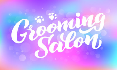 Grooming salon lettering for your business. Logo for dog hair salon, dog styling and grooming shop, store for pets. Hand draw vector illustration EPS 10 