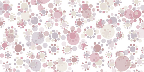 Small circles around large circles - cute doodle background. Uneven, crooked circles like a flowers or childish pattern.  Calm muted colors - pink, gray, yellow. For clothes, textile, gift wrap.