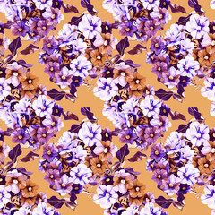 Petunia flowers, watercolor illustration, seamless pattern.