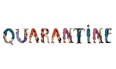 Quarantine word Office alphabet. People as letters