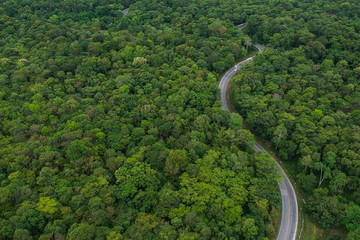 High angle mountain road in the forest of Thailand