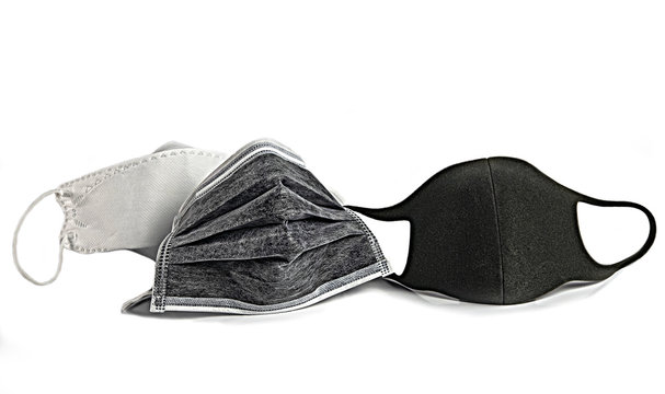 Three  protective face masks for against CORONA VIRUS (COVID 19) isolated on white background