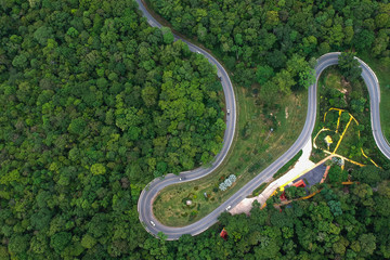High angle mountain road in the forest of Thailand